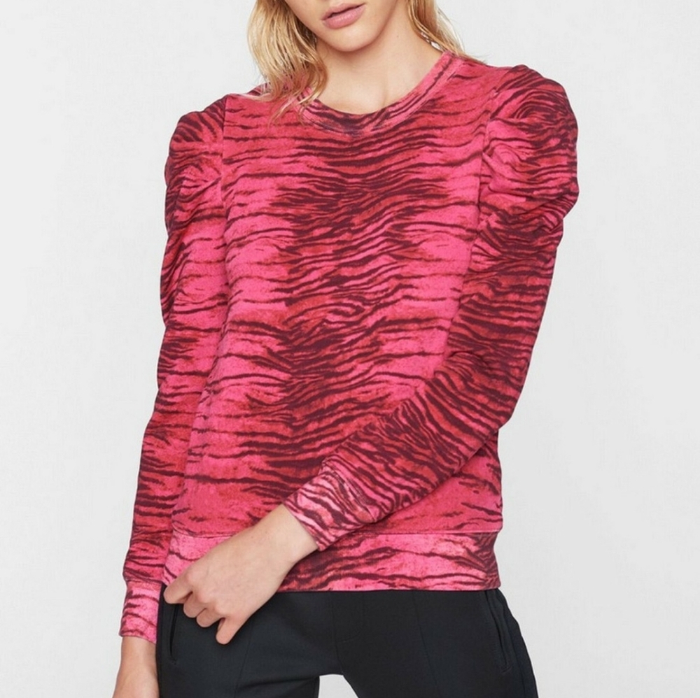 Pam & Gela Tiger Puff Crewneck in Hot Neon Pink